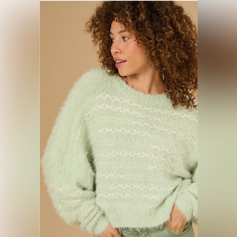 Altar’d State Mint Green Fuzzy Eyelash Sweater